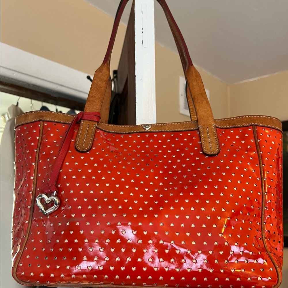 Brighton Patent Leather Tote w/Heart cut outs of leather
